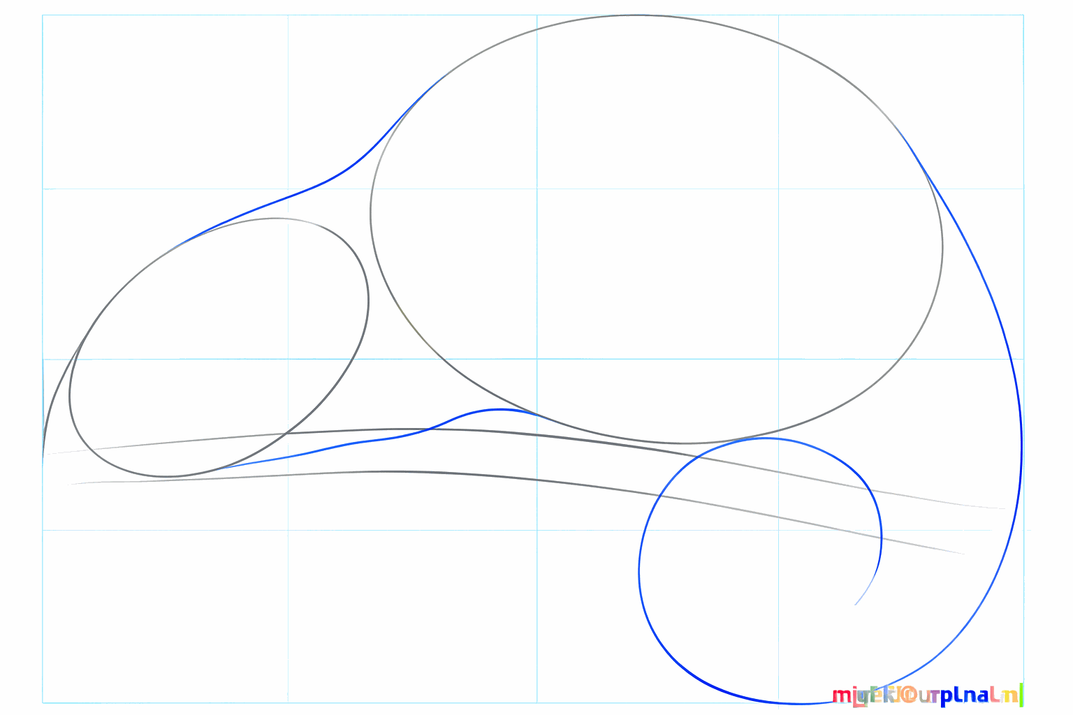 Lijnen die de kop en het lichaam van de kameleon verbinden.