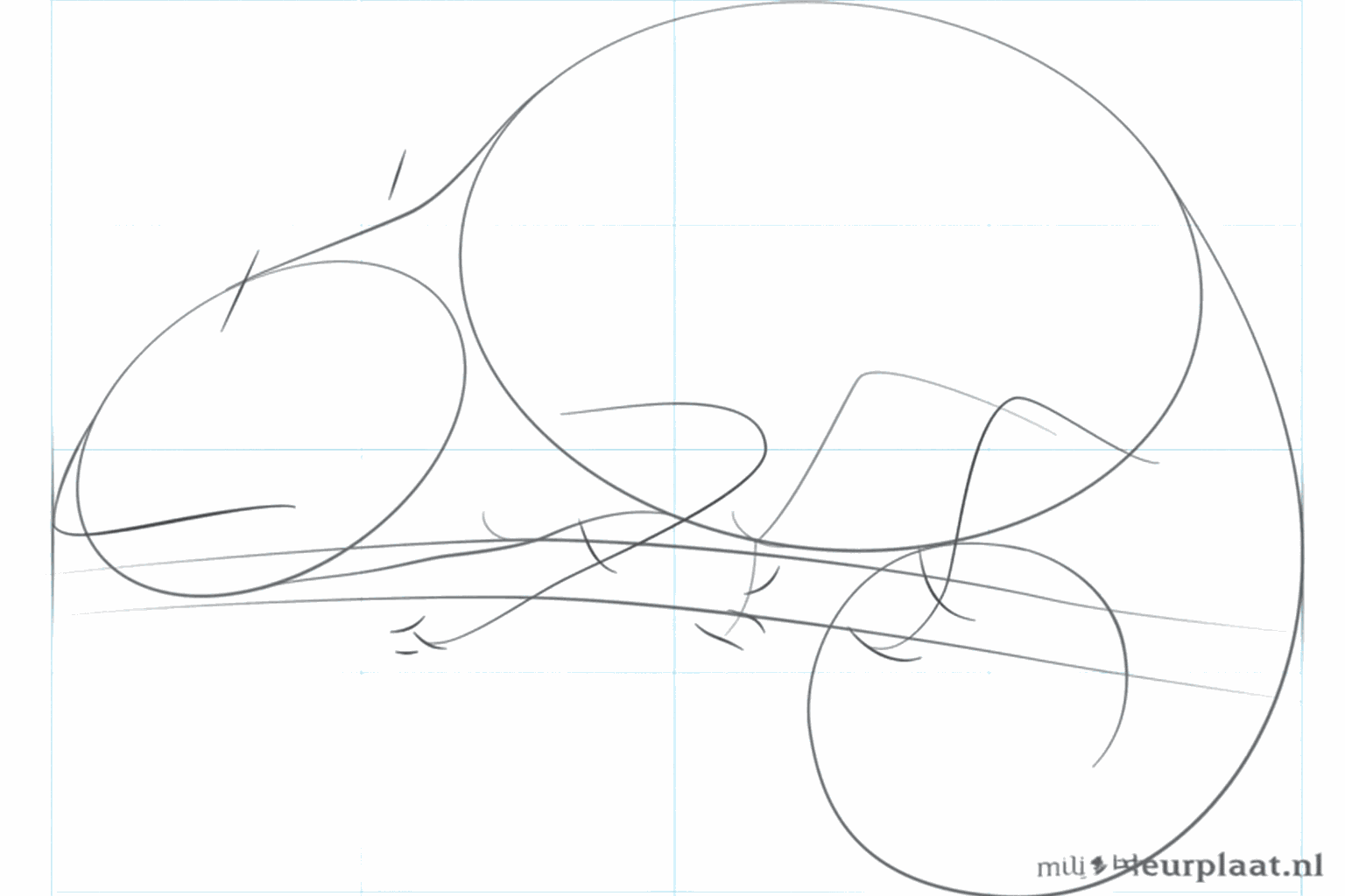 Een getekende krulstaart aan het einde van het lichaam.