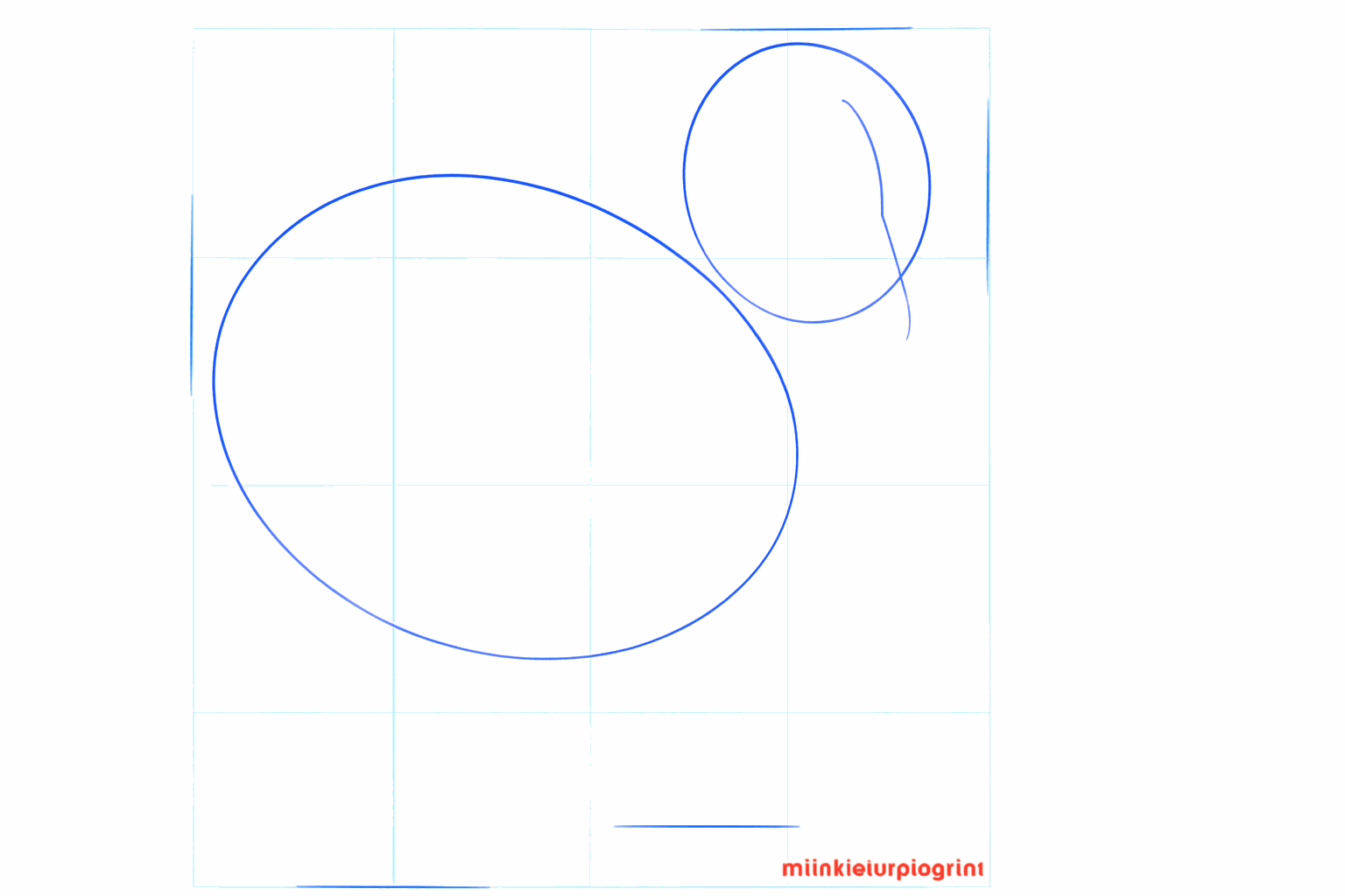 Twee ovalen die het hoofd en het lichaam van het kuikentje vormen.