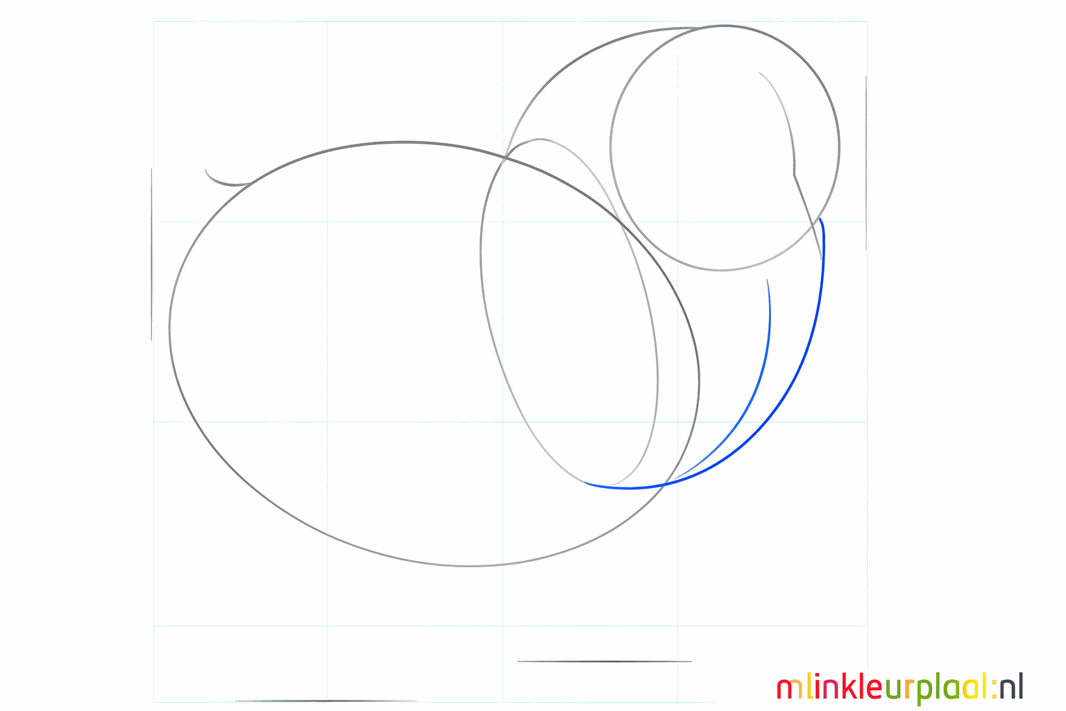 Hulplijnen voor de nek en de staart van het kuikentje.
