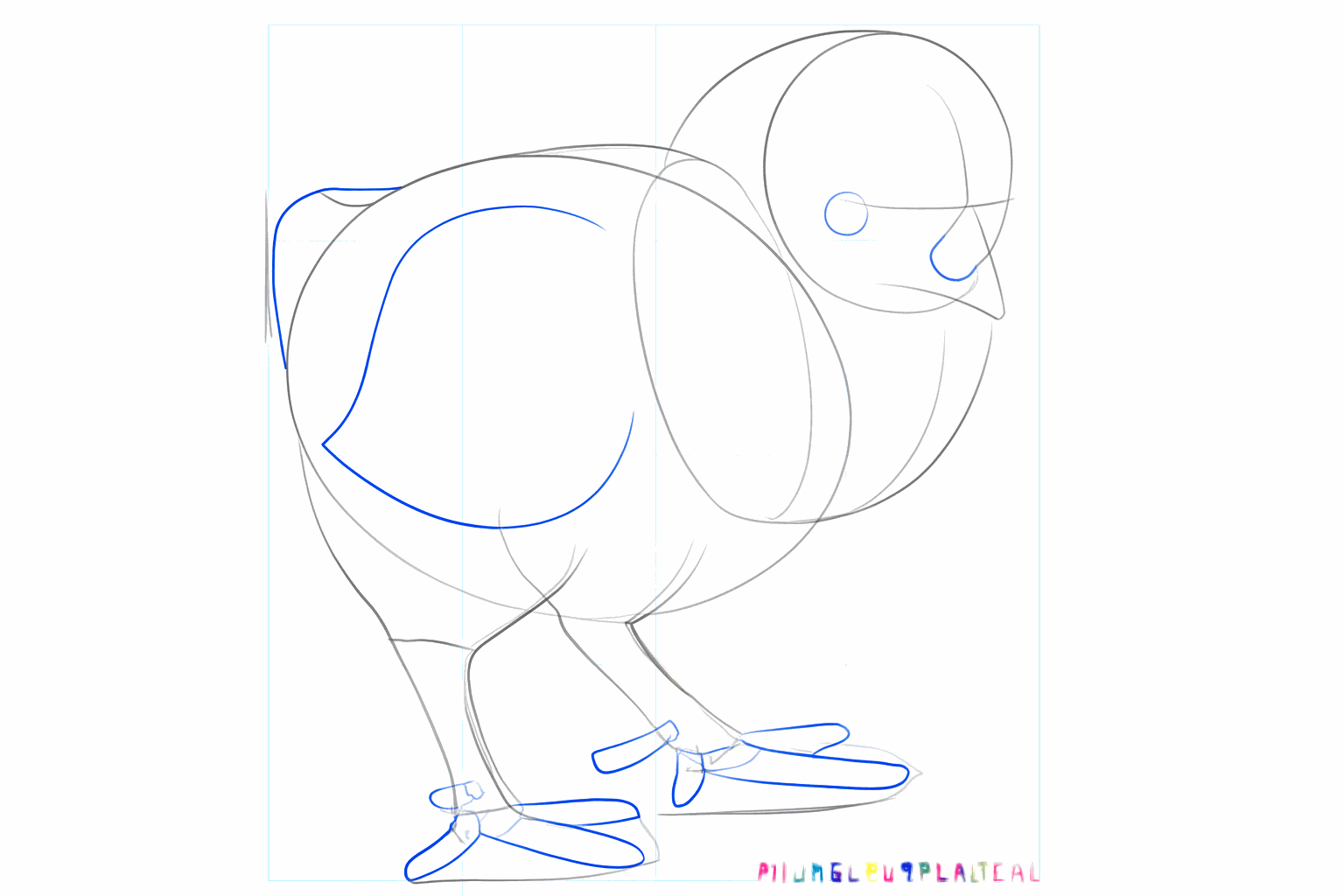 Een oogje, een vleugel en kleine teentjes aan de pootjes.