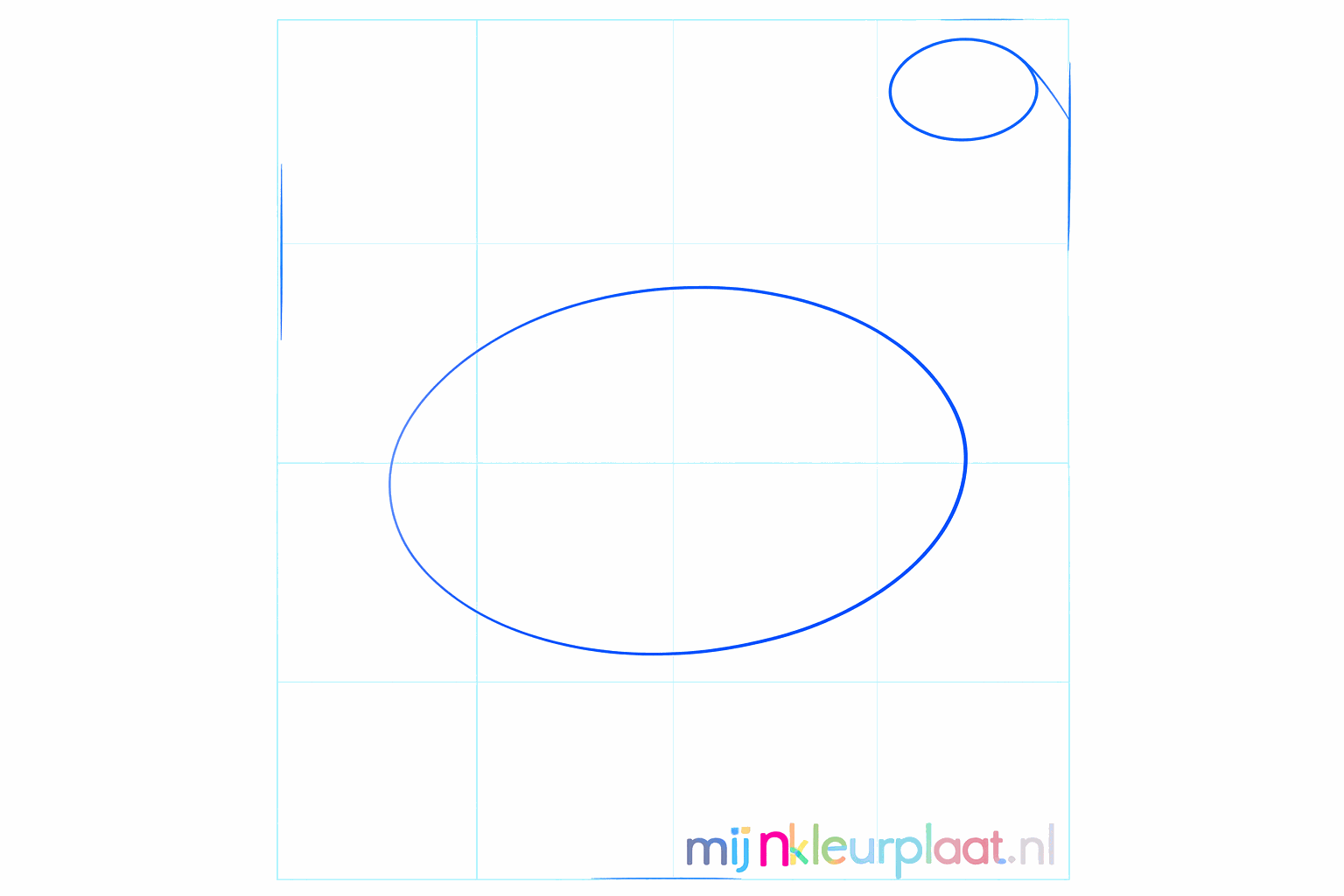 Twee ovalen getekend als basis voor de kop en het lichaam van de kip.