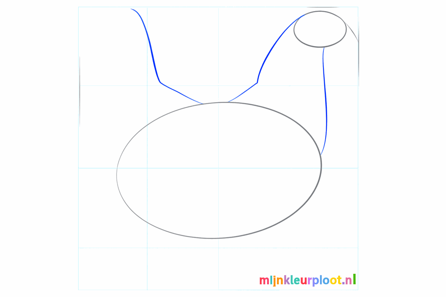 Lijnen die de kop en het lijf verbinden met een kleine snavellijn.