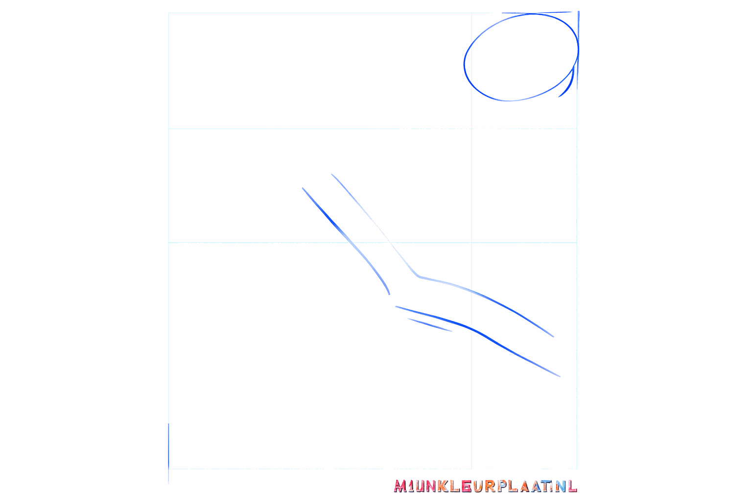 Een kleine cirkel voor de kop van de parkiet en een lijn voor de tak.