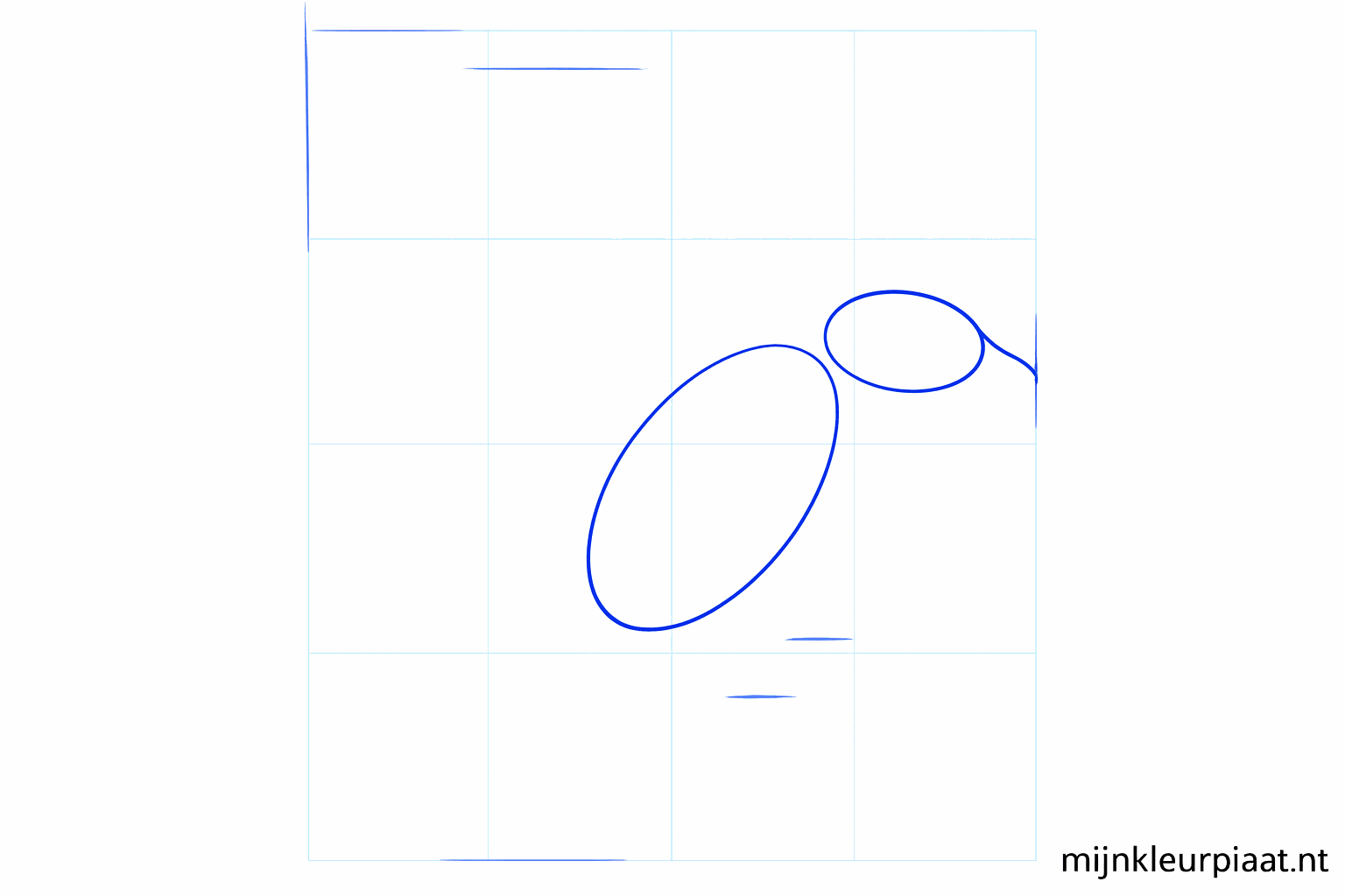 Teken twee ovalen voor het lichaam en de kop van de vogel.