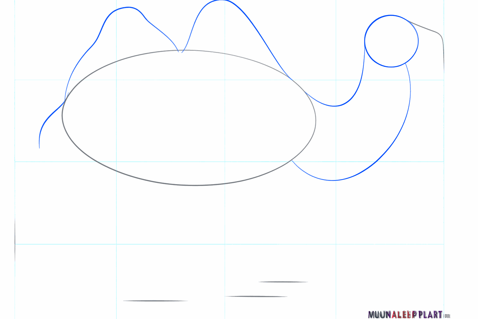 De omtrek van de rug met twee bulten en de nek van de kameel.