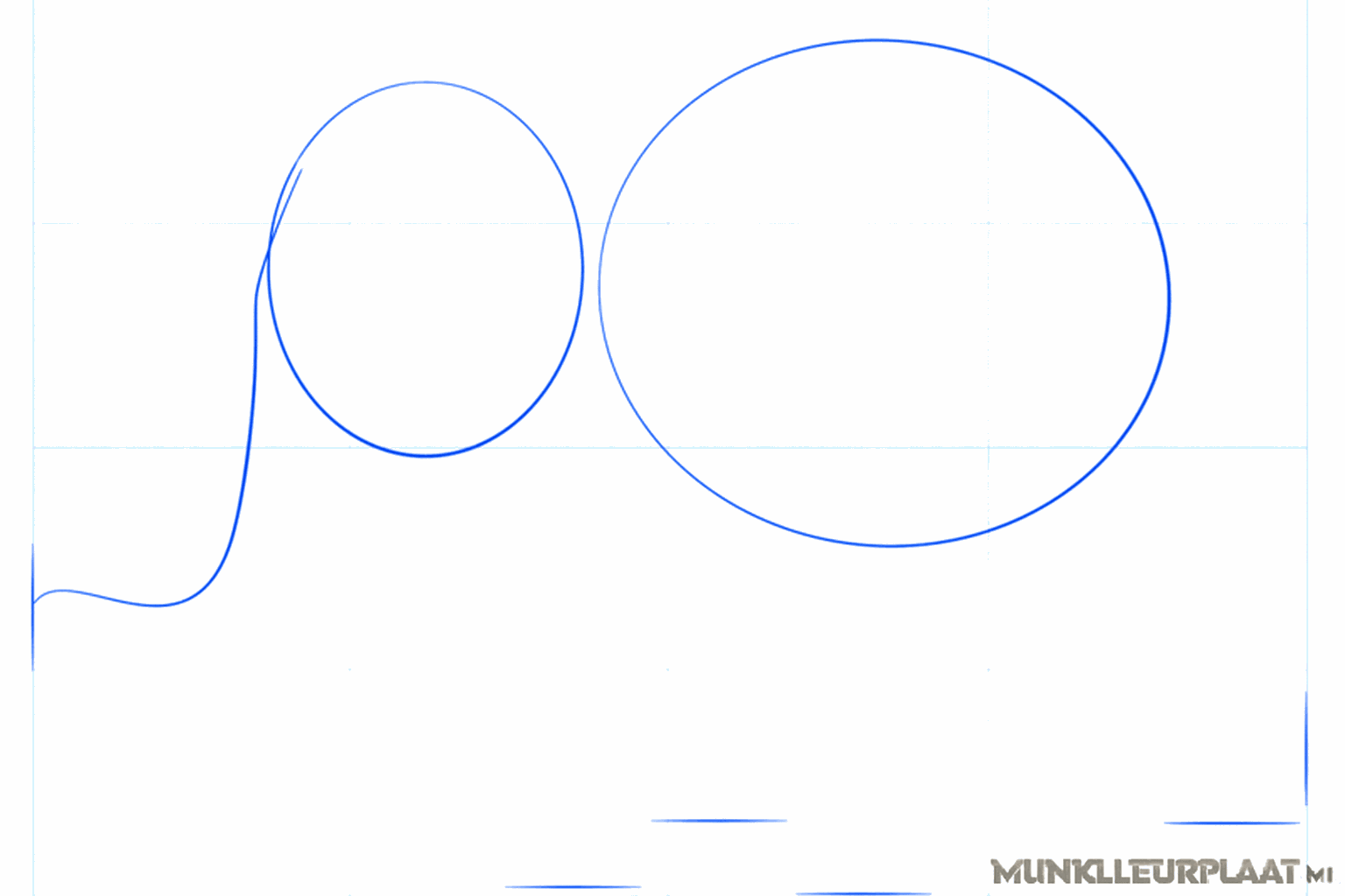 Twee ovalen en een gebogen lijn als basis voor het baby olifantje.