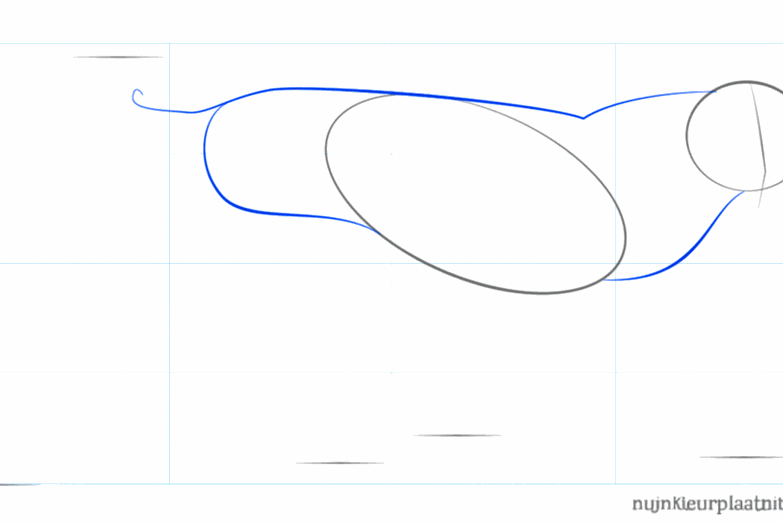 Lijnen die de kop met het lichaam verbinden en een korte lijn voor de staart van de bobcat.