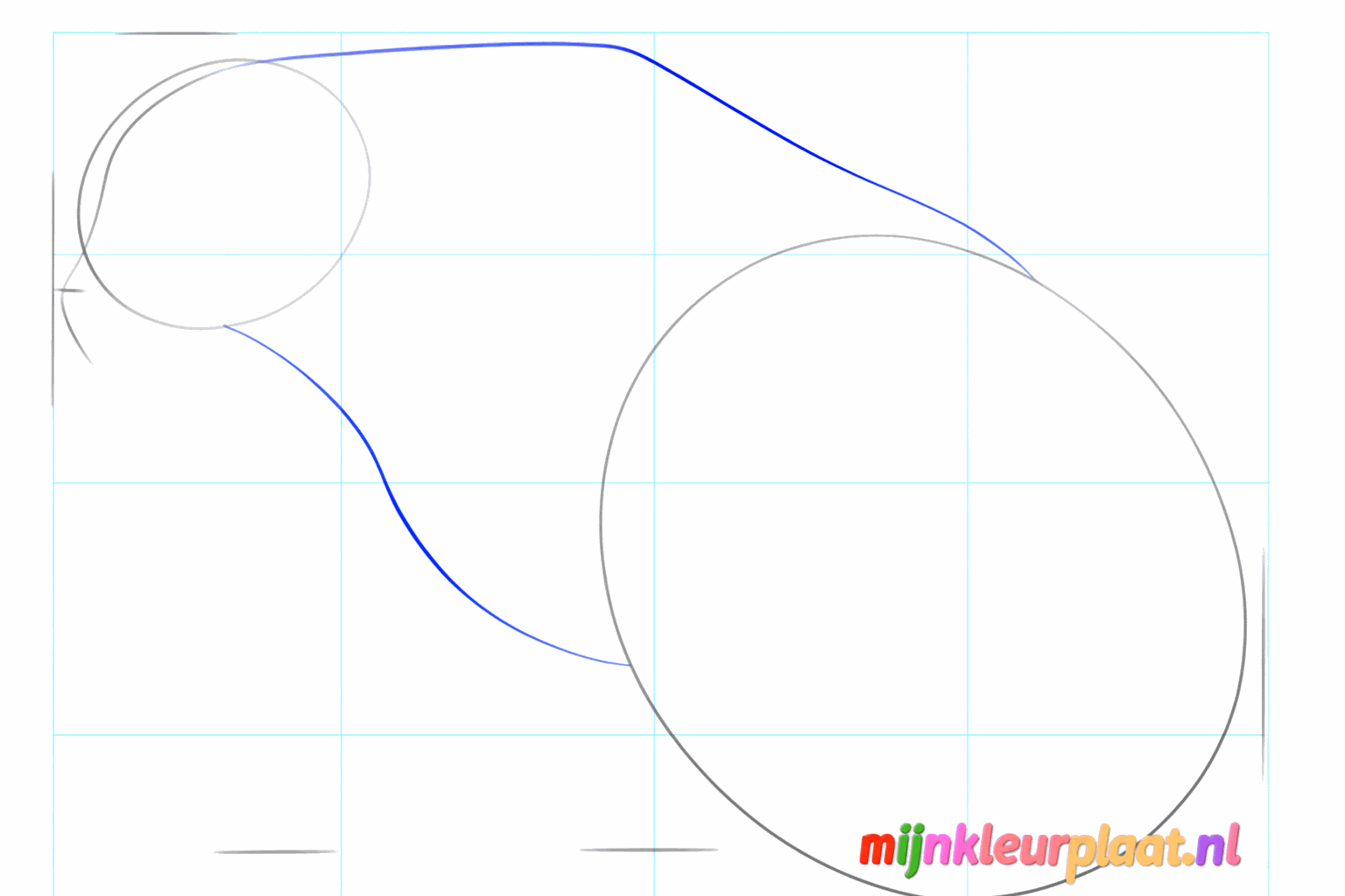 Verbind de ovalen met lijnen voor de rug en borst.