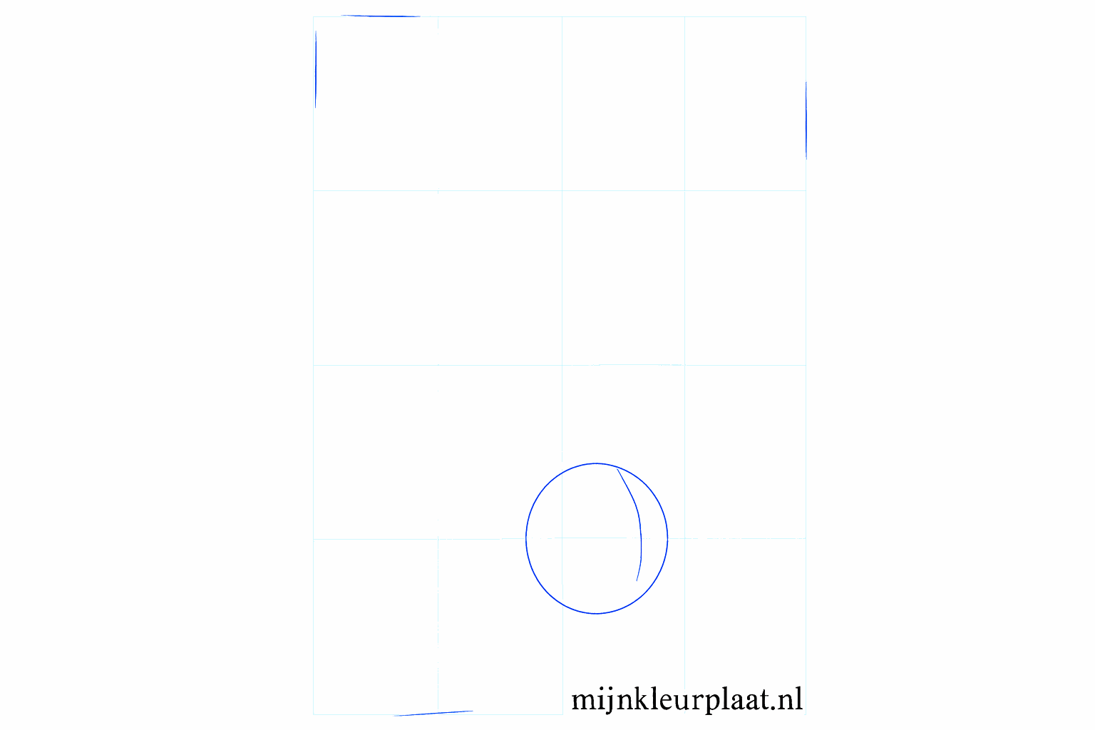 Een verticale ovaal met een lijn door het midden voor de kop van de uil.