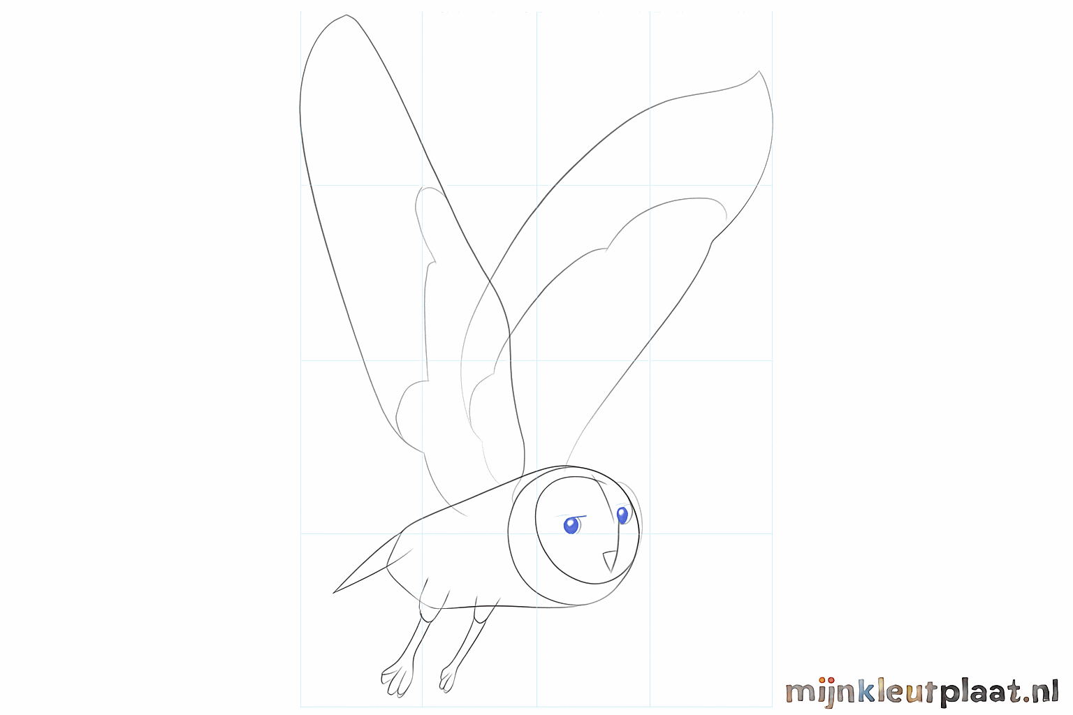 Details van de snavel, poten en de staartveren worden zichtbaar.