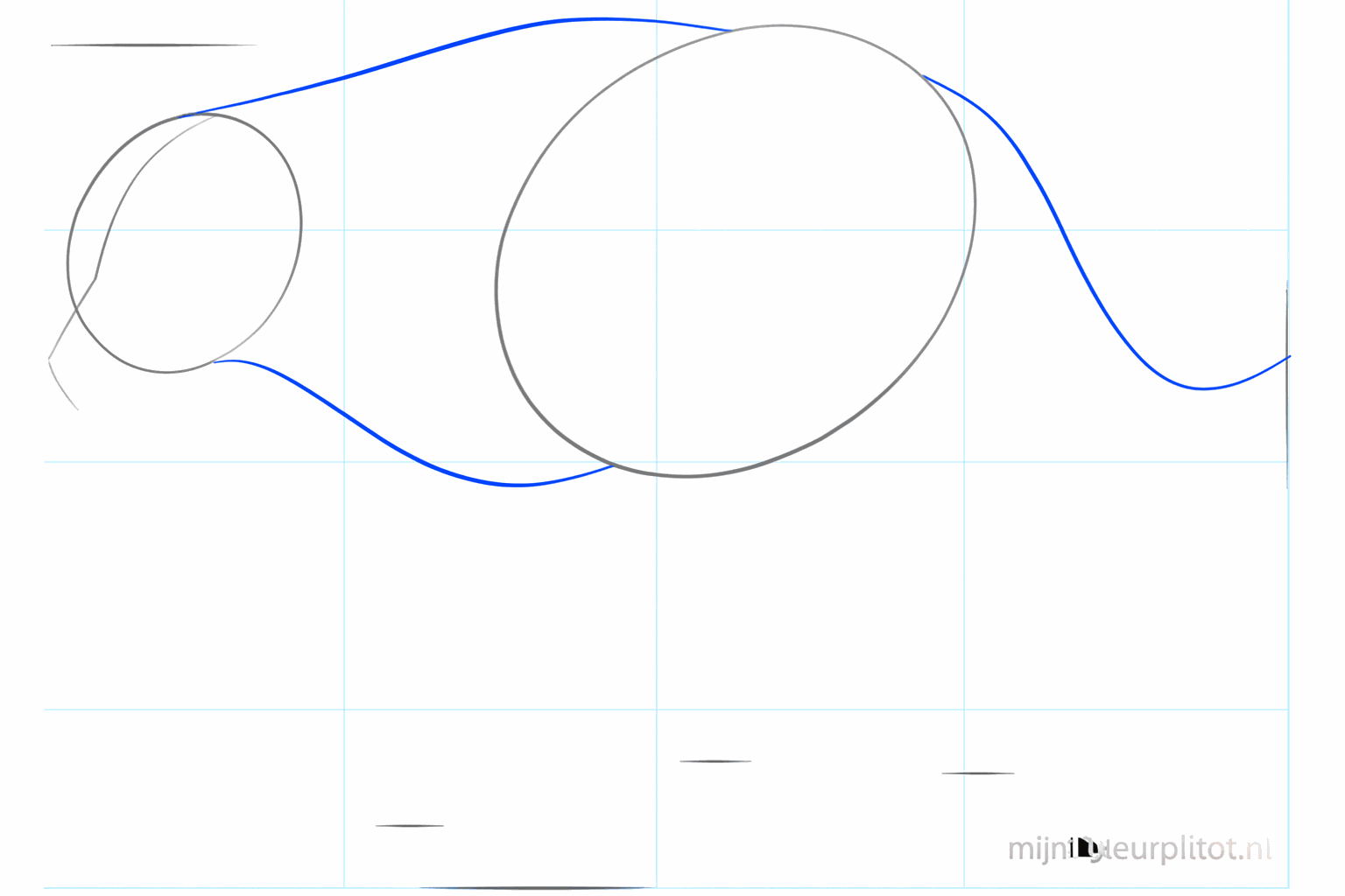 De neklijnen en een staartlijn die de kop met het lichaam verbinden.