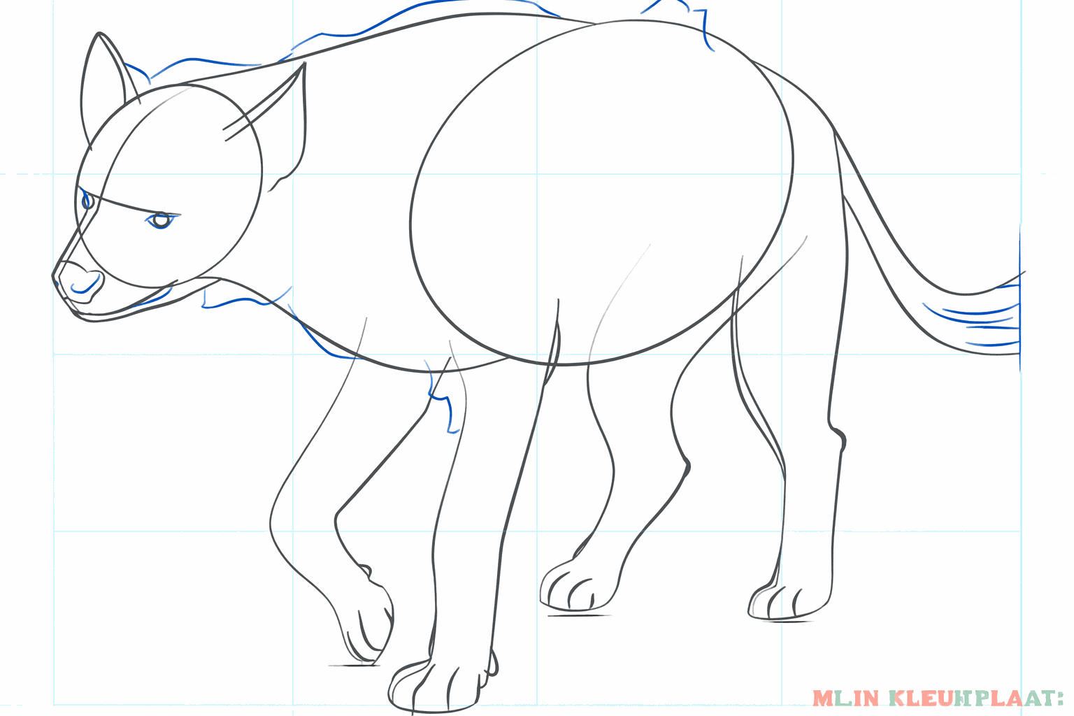 Details van de poten met kniebuigingen en kleine teentjes.