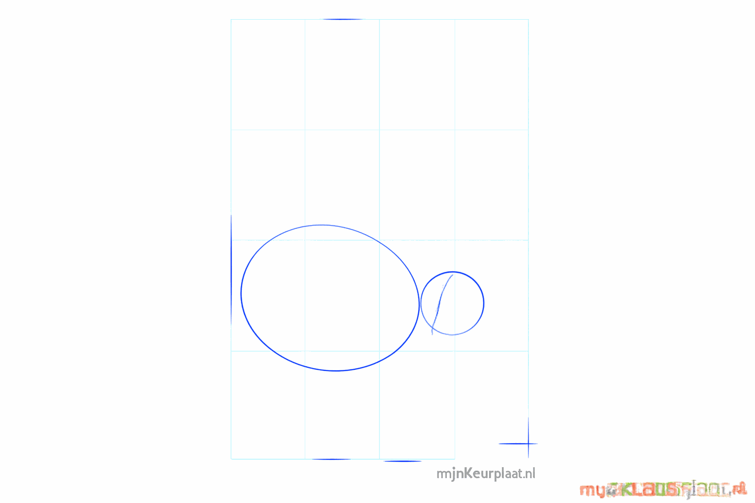 Basisvormen van een maki: een kleine cirkel en een groot ovaal.