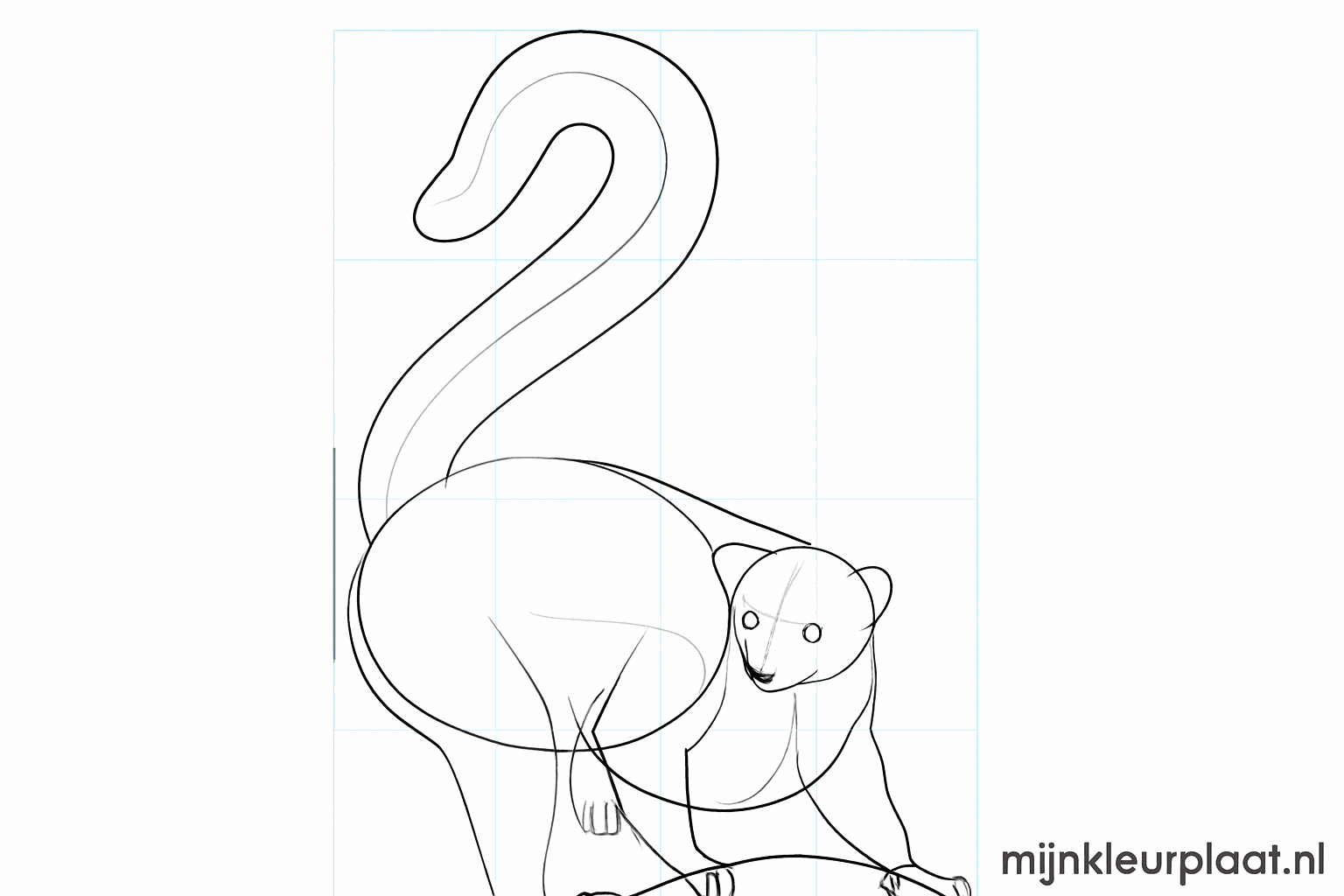 Gezichtje van de maki met ogen en een tak om op te zitten.