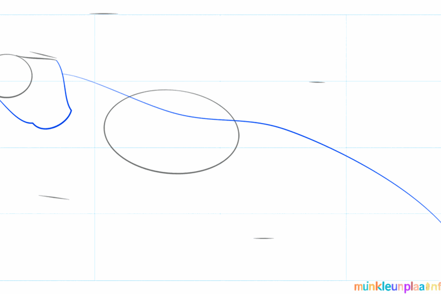 Hulplijnen voor de nek en een lange staartlijn van de baardagaam.