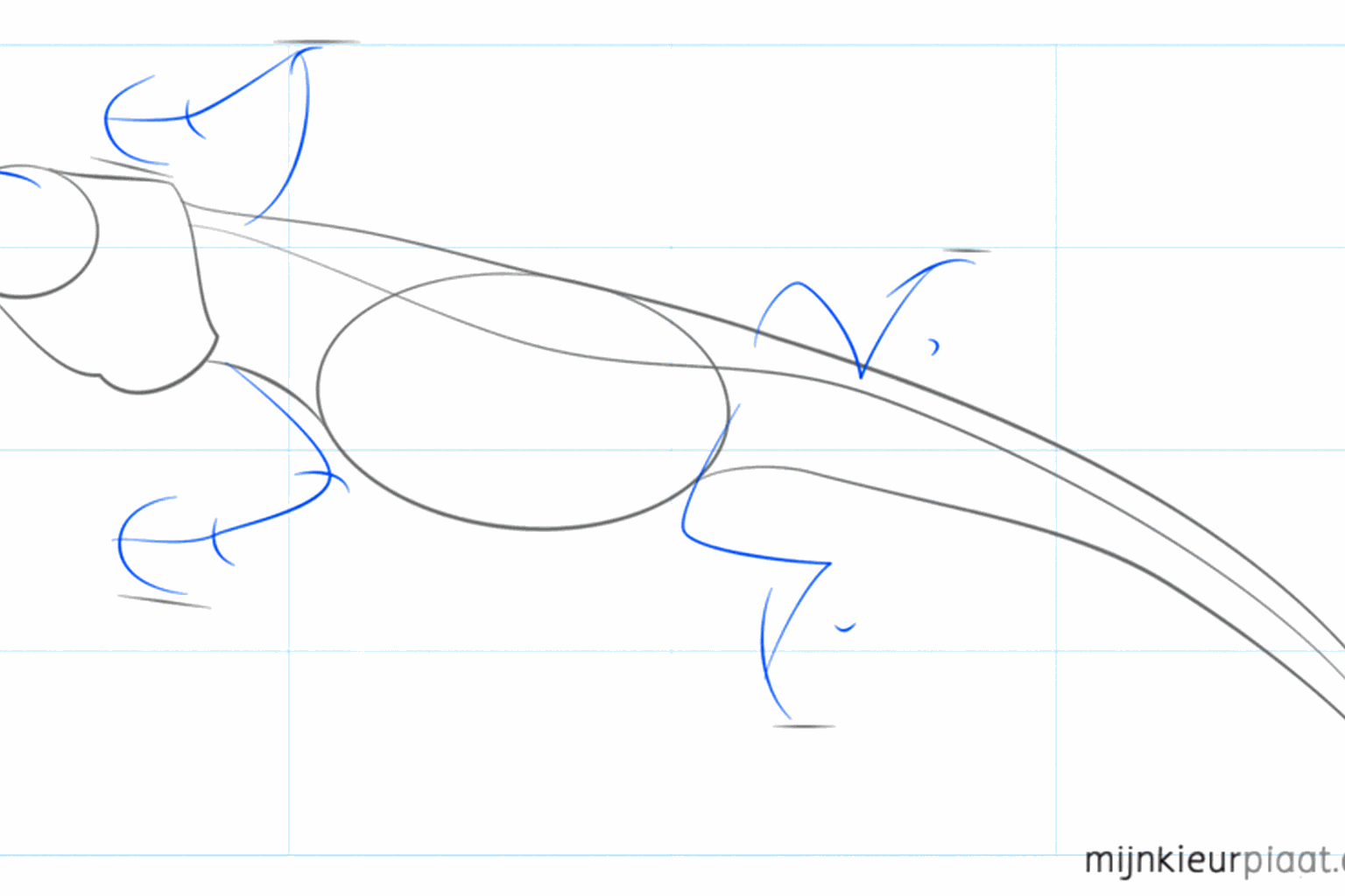 Vier gebogen lijnen die de positie van de poten aangeven.