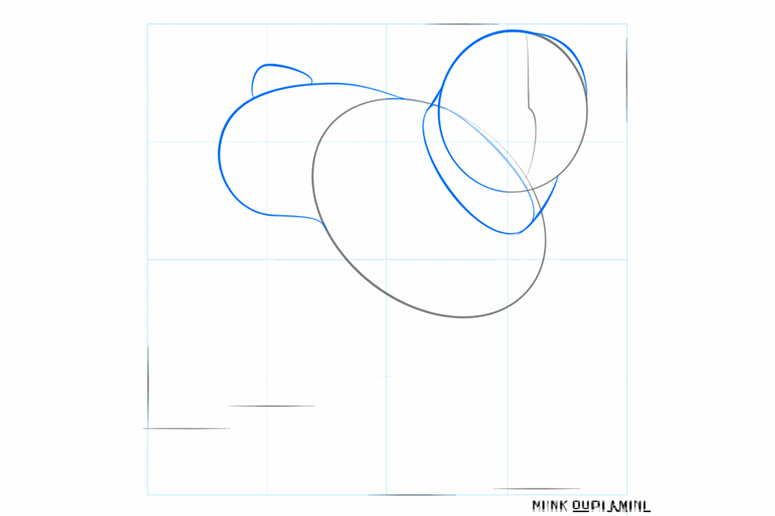 De cirkel en het ovaal zijn nu verbonden met een nek en er is een staartlijn getekend.