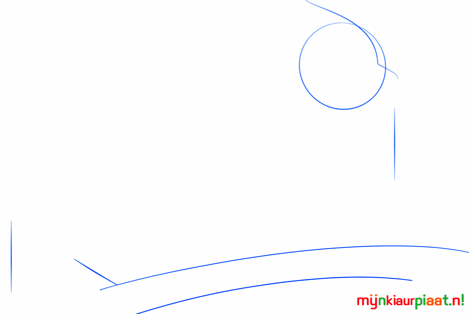 Een schuine lijn met een kleine cirkel erboven voor de kop van de blauwe gaai.