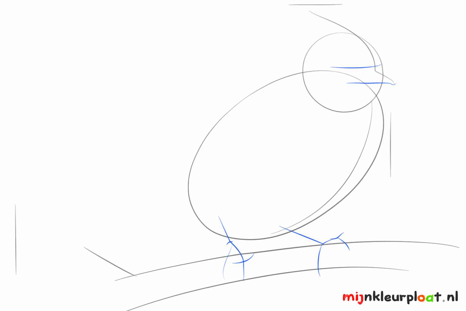 Twee kleine streepjes onder het lichaam als basis voor de vogelpootjes.