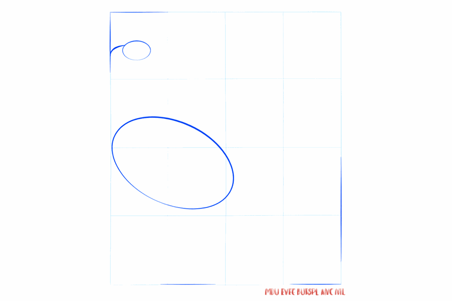 Basisvormen van een haan: een kleine cirkel en een grote ovaal.