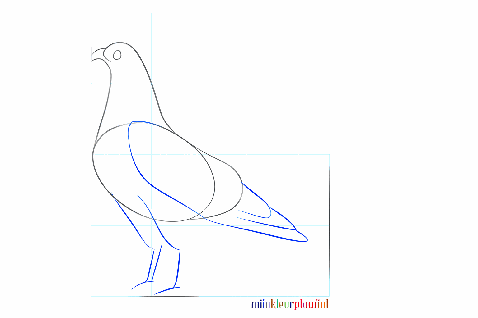 Een haan met een snavel en twee rechte lijnen voor de poten.