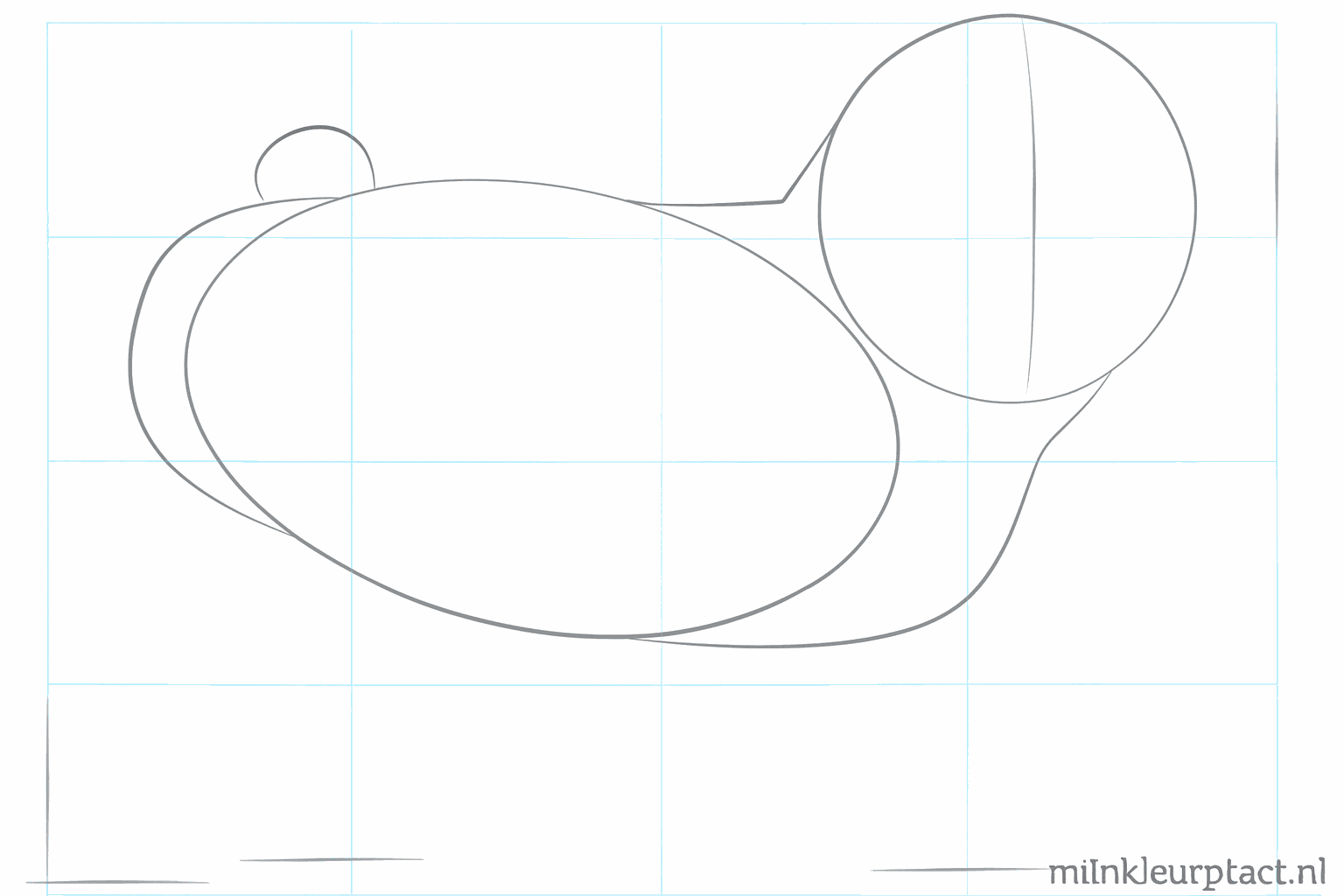 Stap-voor-stap tekenen mopshond stap 2: Neklijnen en de aanzet voor de staart.