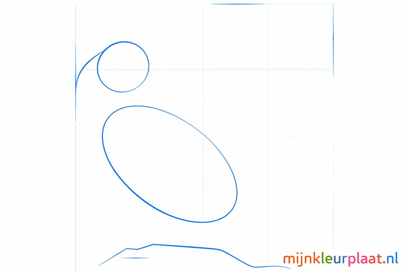 Basisvormen van een papegaaiduiker: twee ovalen en een blok voor de steen.