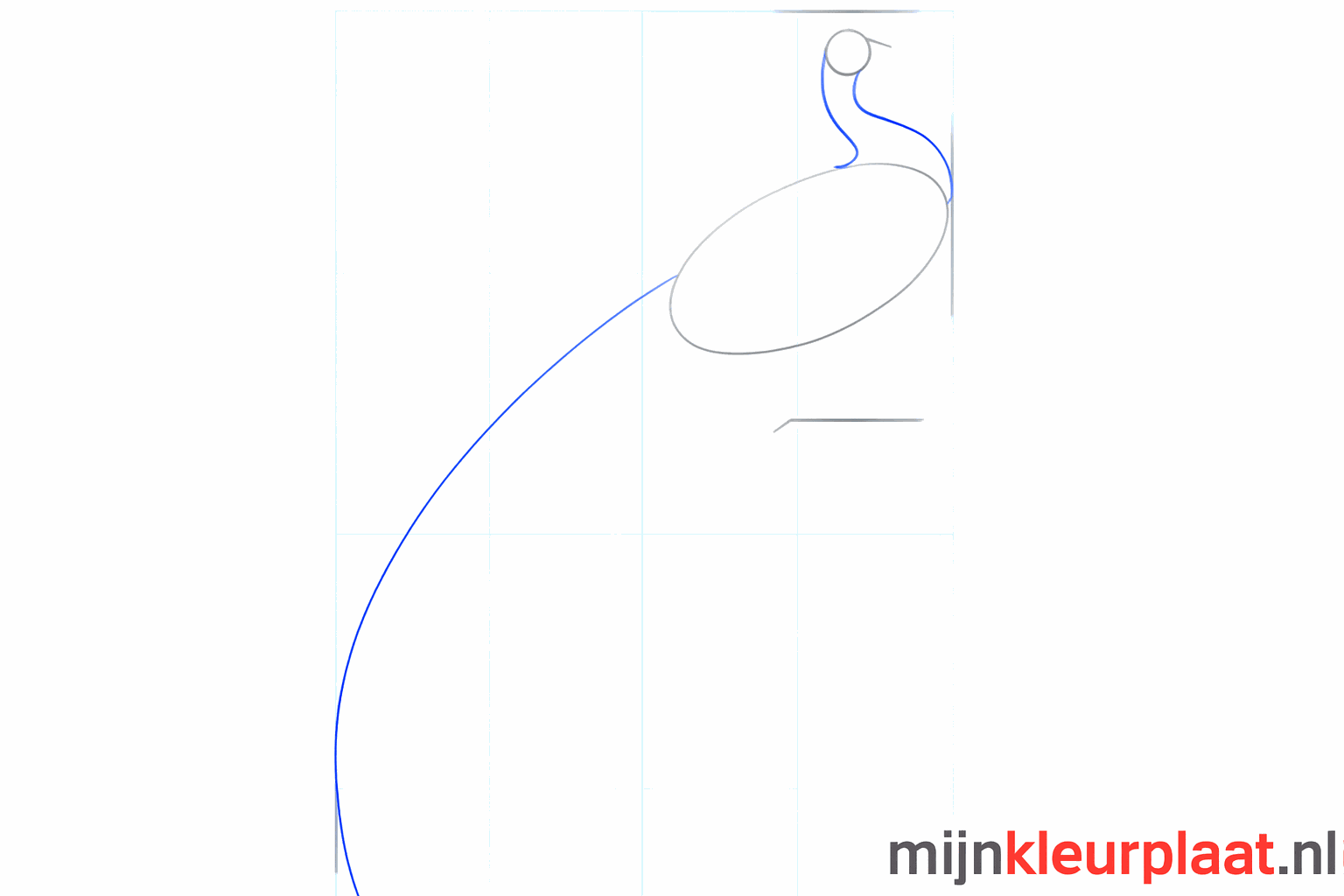 De nek van de pauw tekenen door de kop en het lijf te verbinden.