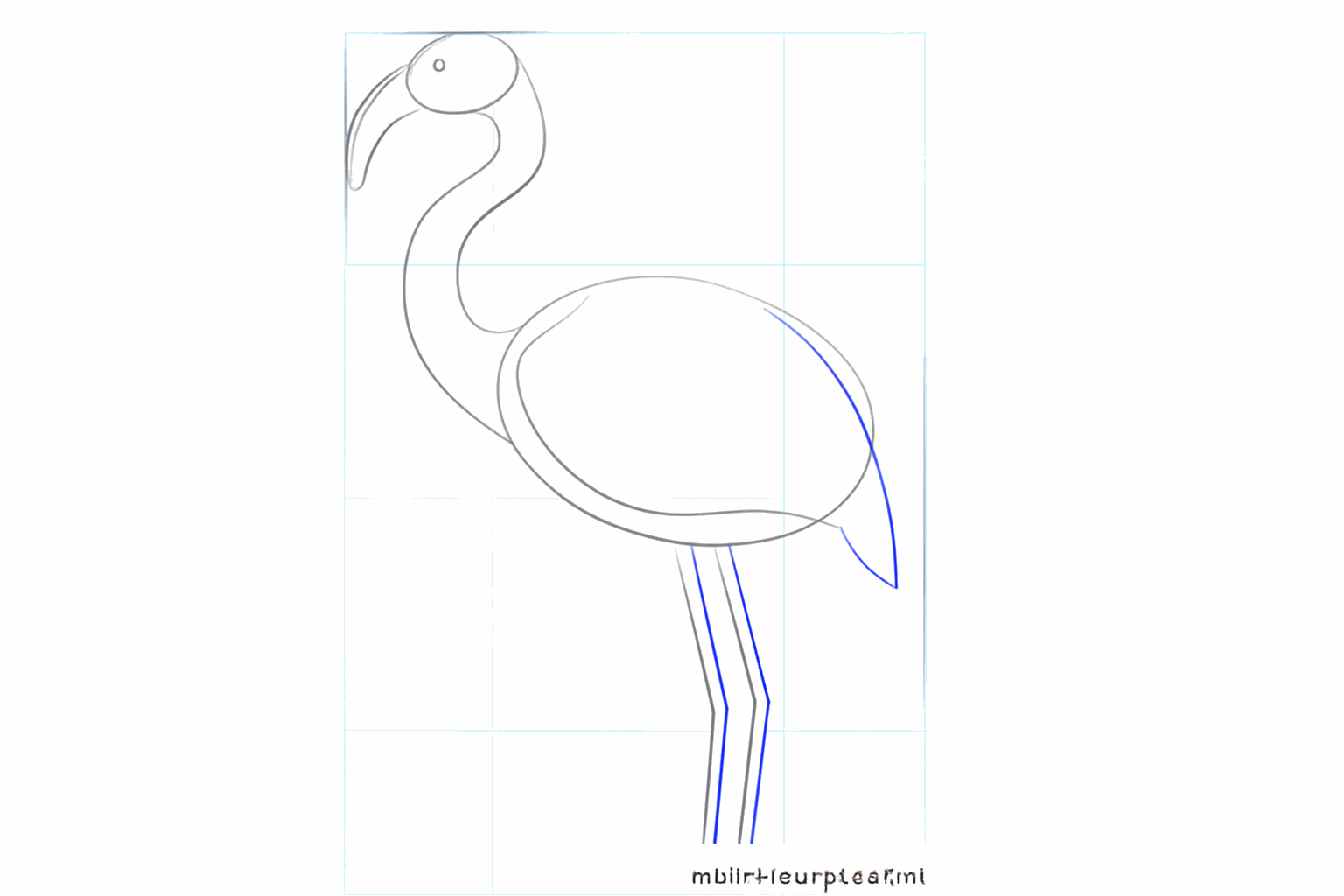 Twee lange verticale lijnen onder het lichaam voor de poten.