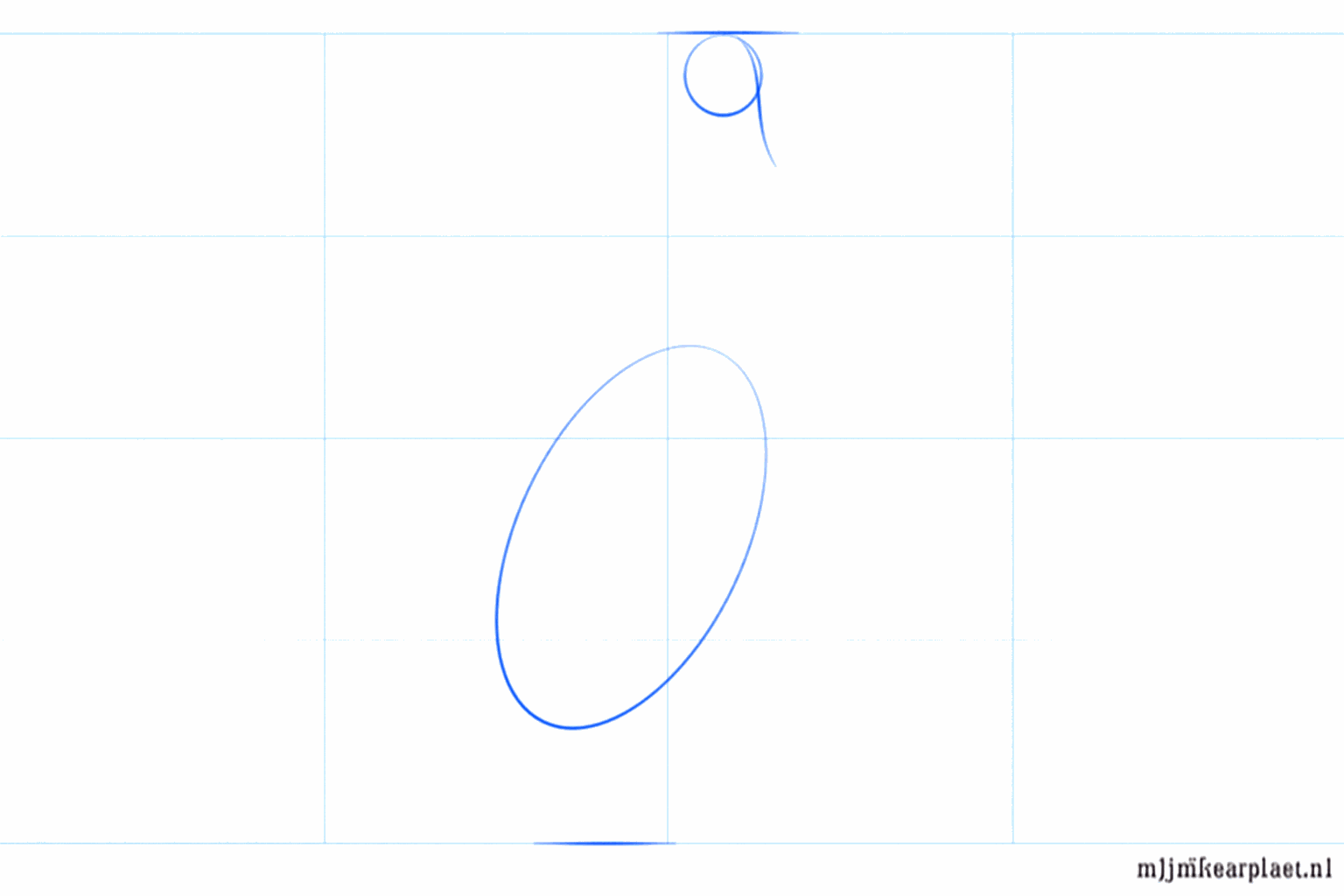 Tekening van een kleine cirkel en een grote ovaal als basis voor een zwaan.