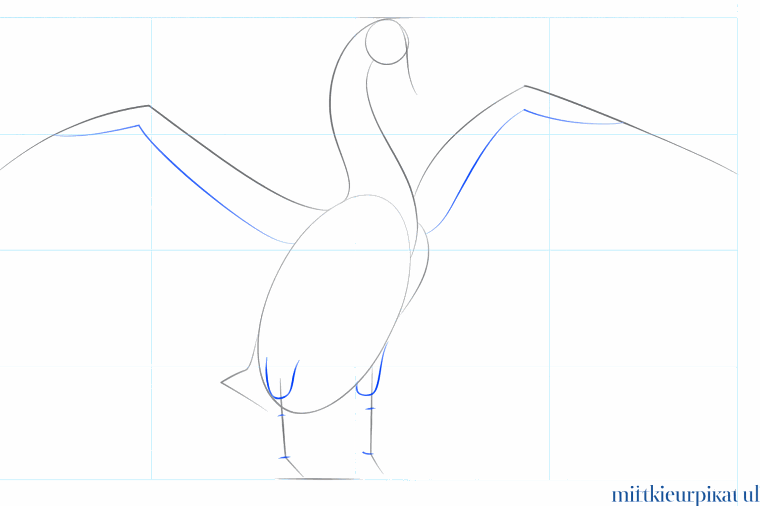 Kleine hulplijntjes onder de ovaal voor de positie van de poten.