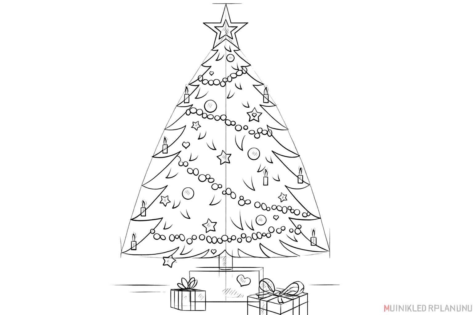 Details zoals vlammetjes en dennennaalden toevoegen aan de tekening.