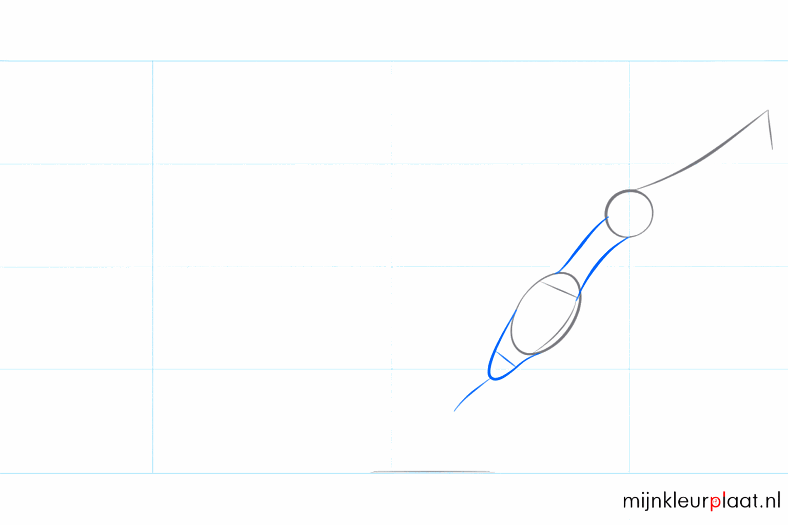 Pteranodon stap-voor-stap tekenen stap 2: De nek en de staart toevoegen aan de basisvormen.