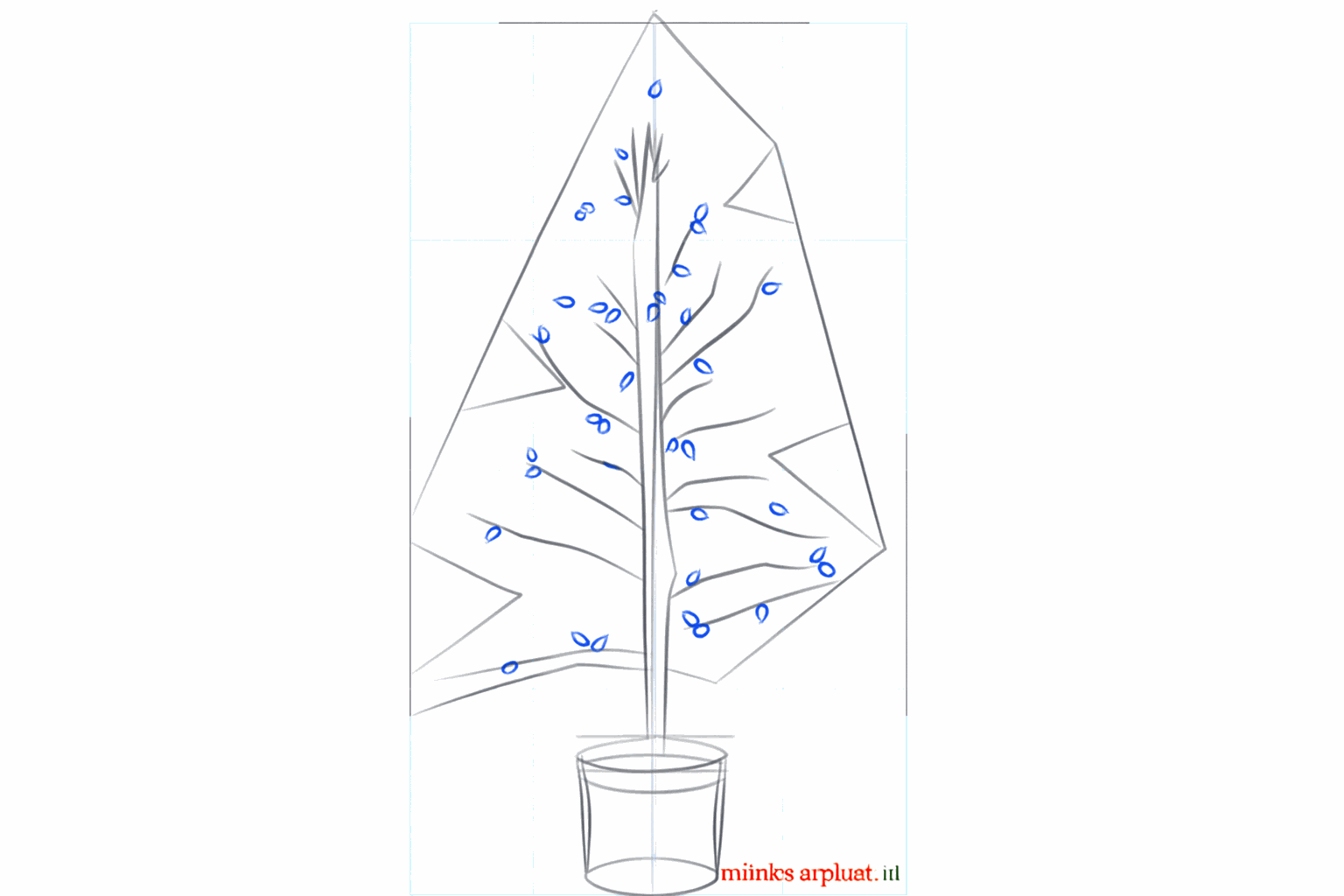 Schuine lijnen die de takken van de boom aangeven in de driehoek.