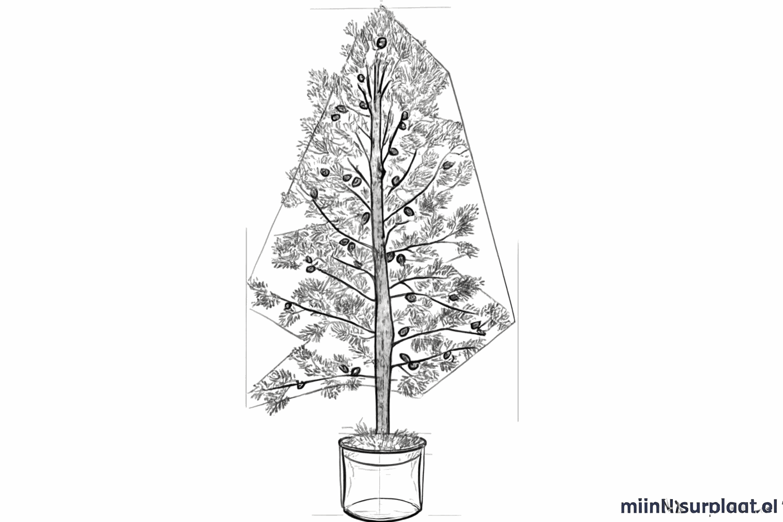 Kleine korte streepjes die de naalden van de kerstboom voorstellen.