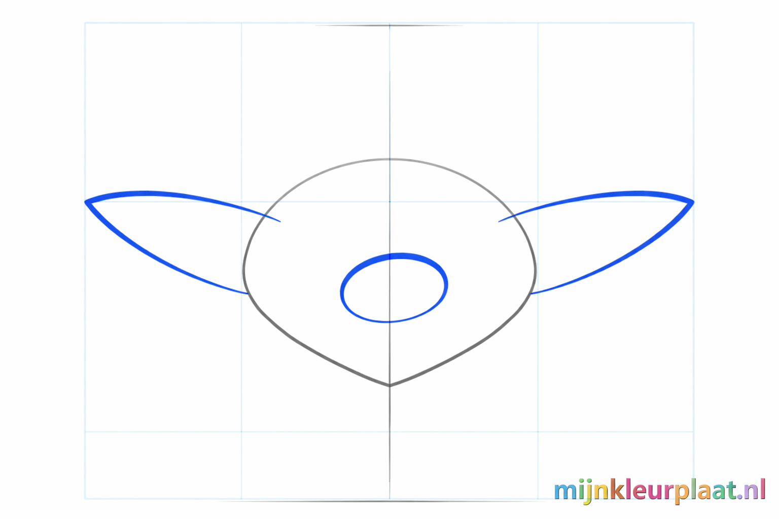 Tekening van een ronde neus en twee puntige elfenoren.