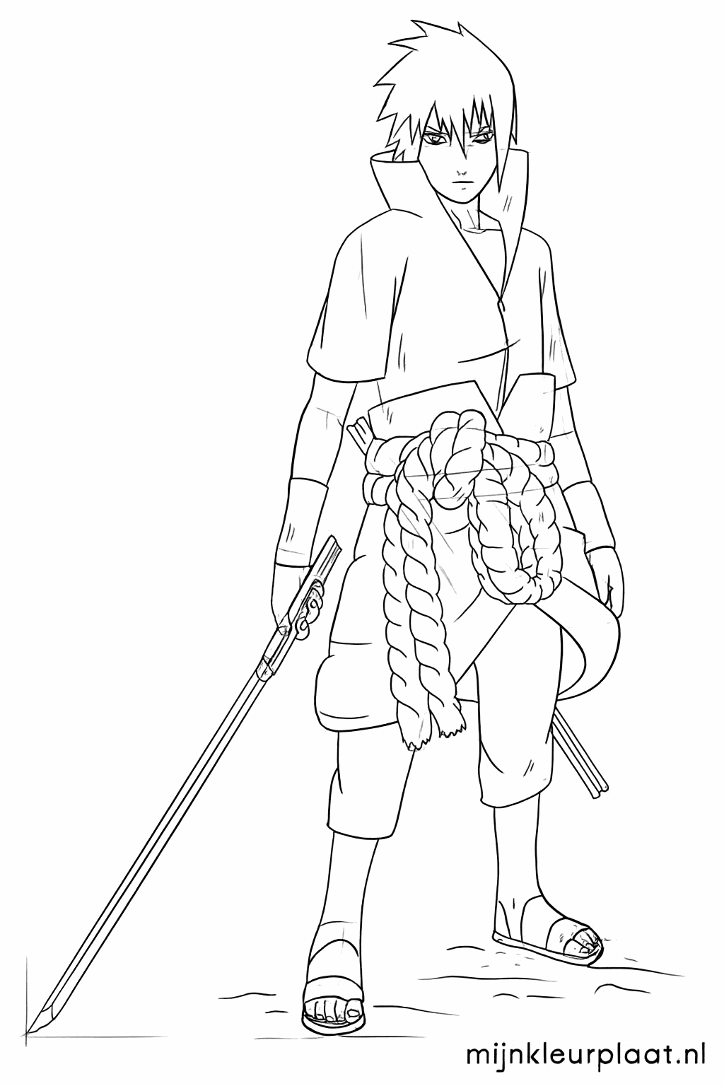 Kleine details zoals de neus, ogen en voeten van de anime held.