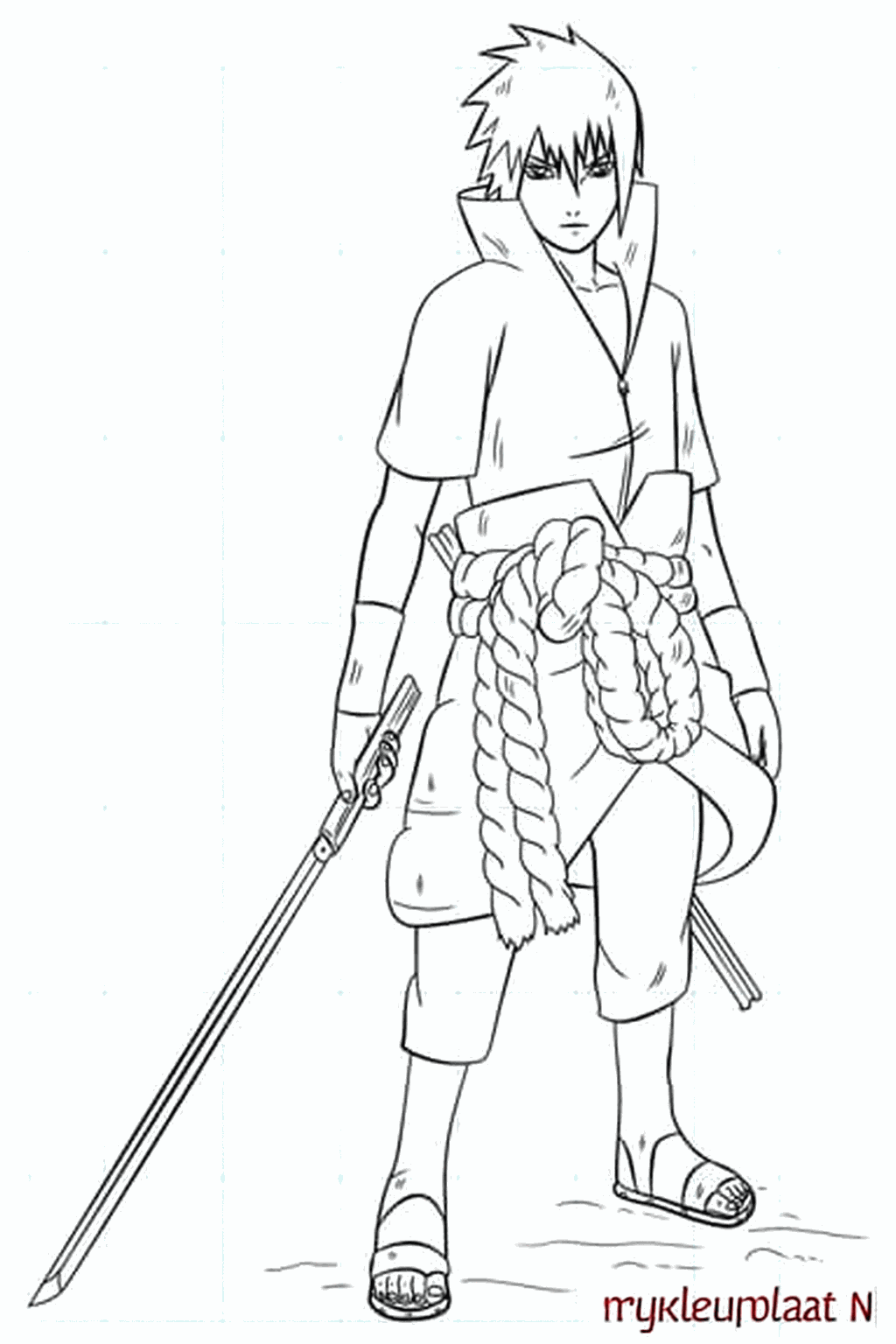 De voltooide tekening van Sasuke zonder hulplijnen.