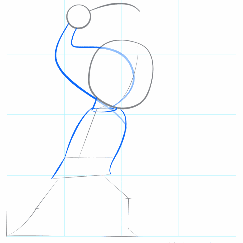 Ovale vormen voor het lichaam van Link en de vogel onder de hoofden.