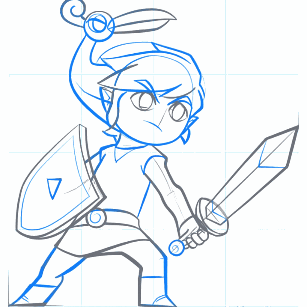 Gedetailleerde haarlokken bij Link en de beginnende vleugels van de vogel.