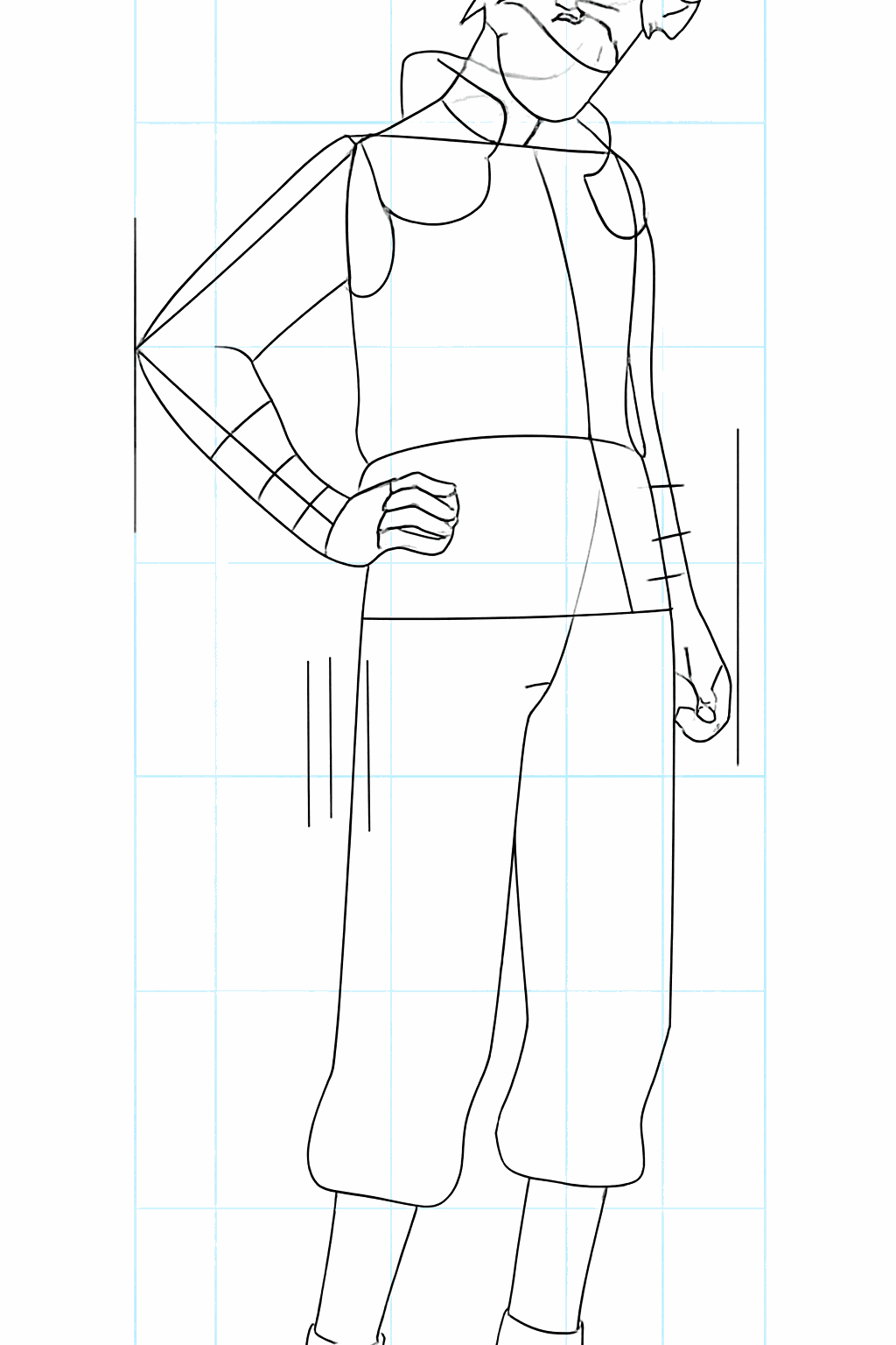 De eerste lijnen van het haar en het oor van Kakashi.