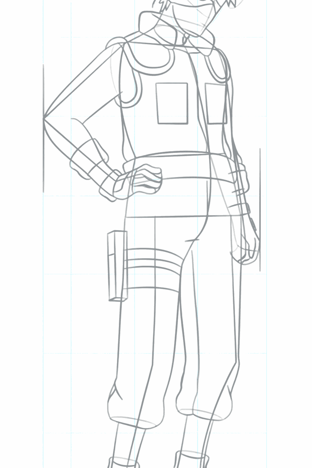 De bekende hoofdband en de kraag van zijn ninja-jas.