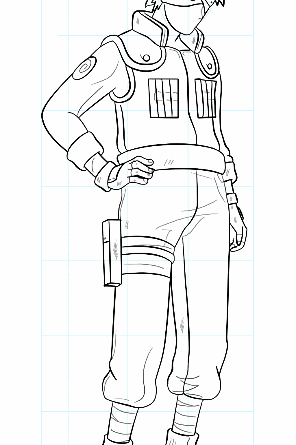 De voltooide tekening van Kakashi Hatake zonder hulplijnen.