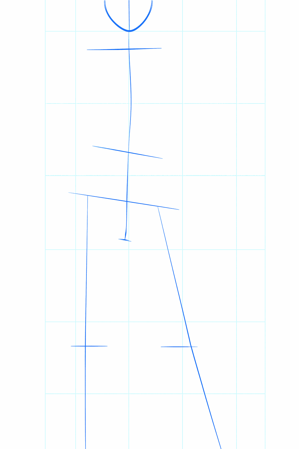 Een cirkel voor het hoofd met een lange verticale middellijn voor de houding van Korra.