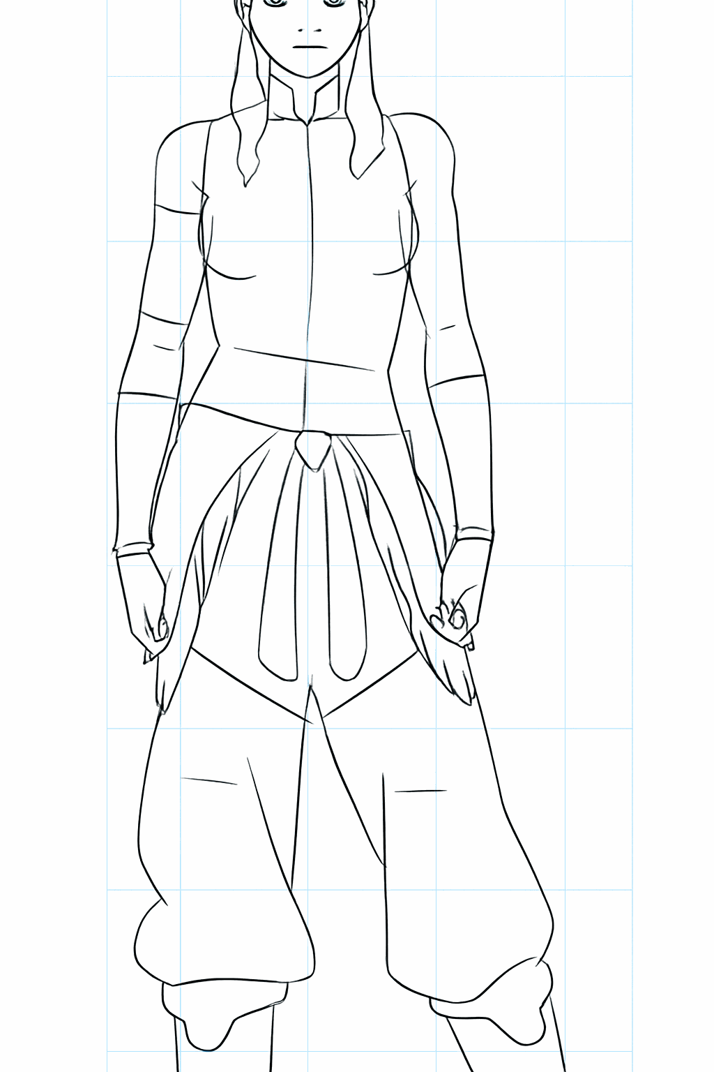 Details van het haar en de lijnen van de kleding op het bovenlichaam.