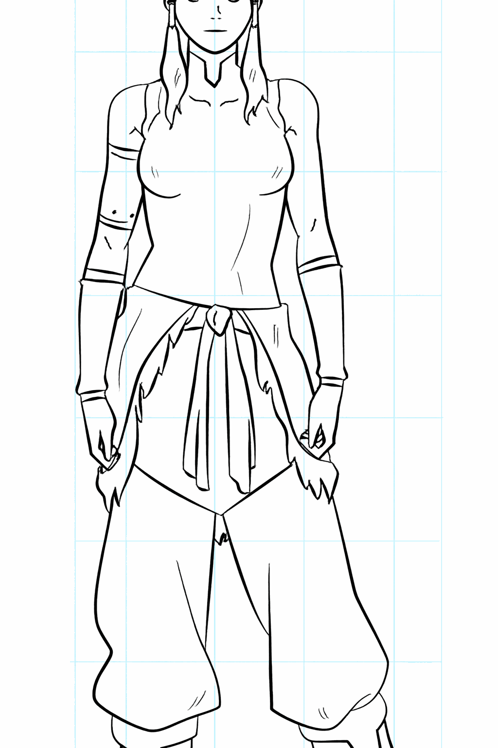 De voltooide tekening van Korra zonder hulplijnen.