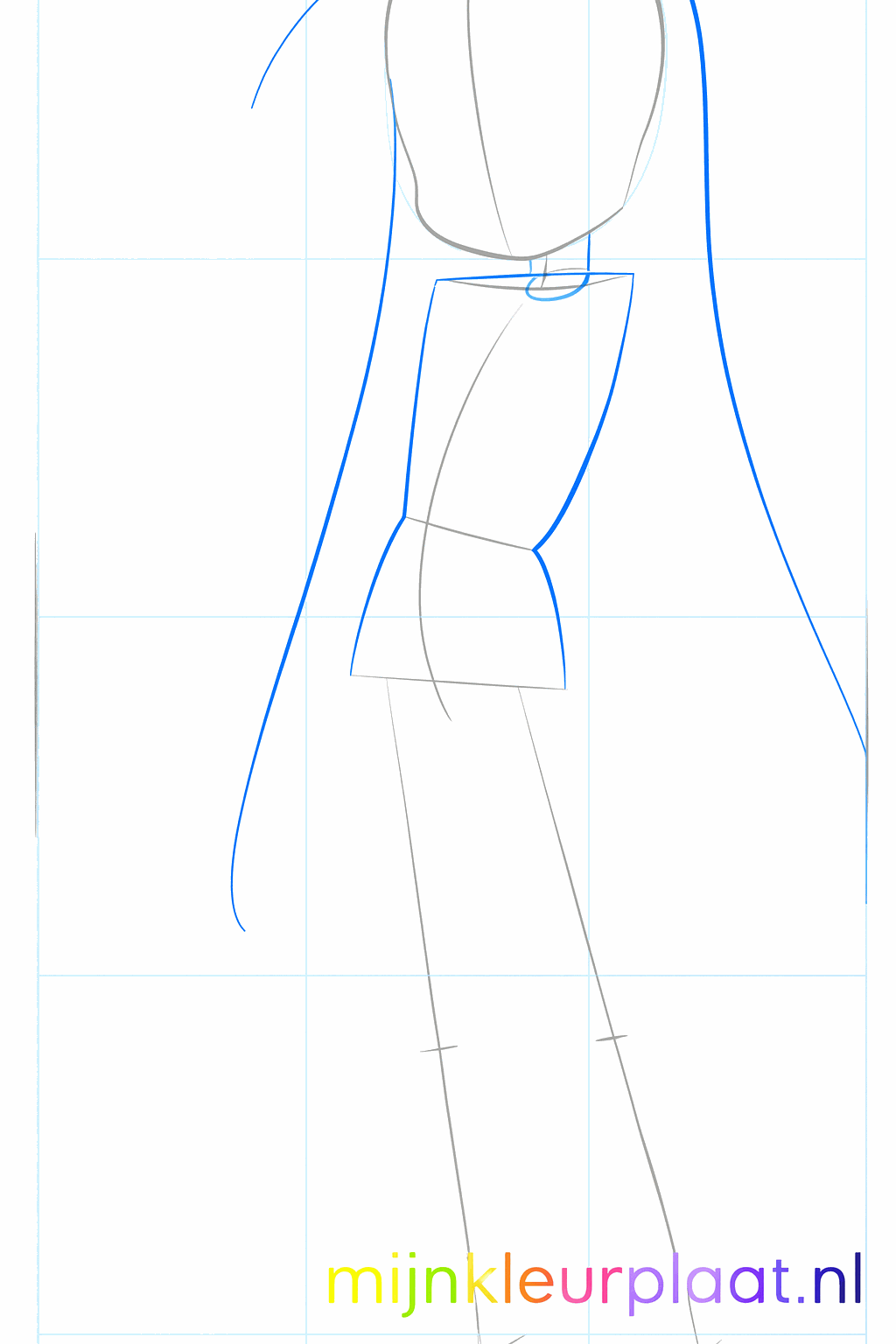 Hulplijnen voor de nek, het haar en de romp van het anime meisje.