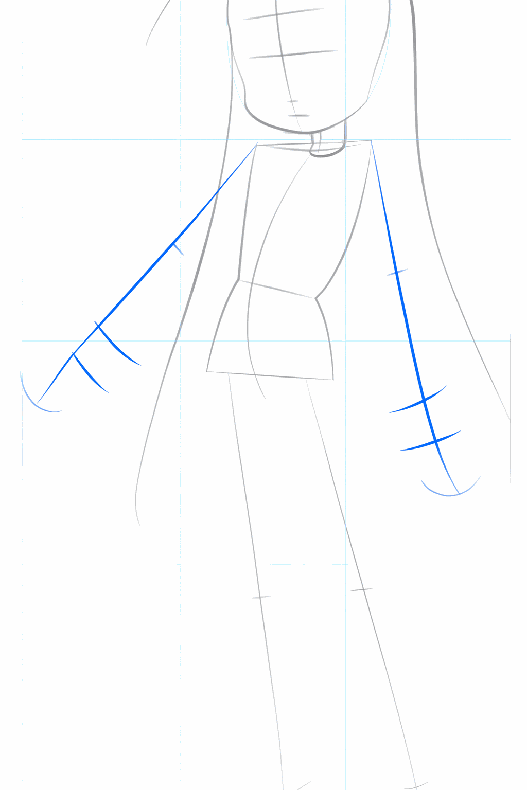 Hulplijnen voor de armen, benen en het gezicht van Konata.