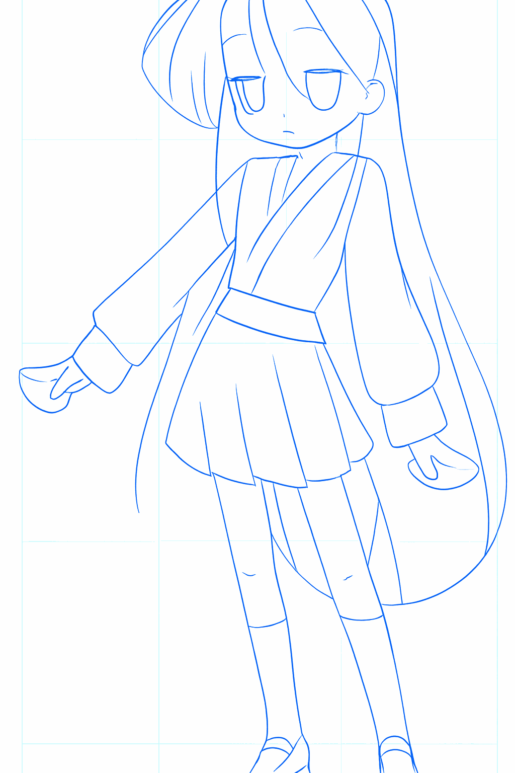 Handen en haarlokken toevoegen aan de anime tekening.